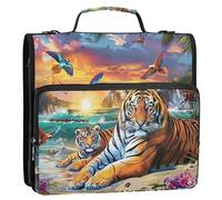 Raccoglitore personalizzato con cerniera da 3,8 cm a 3 anelli raccoglitori resistenti tigri pittura paesaggio spiaggia cartella portafoglio con manico borsa raccoglitore scuola con tracolla