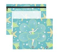 Raccoglitore portamatite in plastica portatile cartella di file per lettere A4 confezione da 2 pezzi studenti forniture per aule oceano animale stella marina fata Chartreuse
