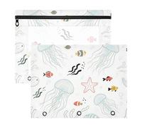 Raccoglitore portamatite portatile 3 anelli tasca per lettere A4 carta 2 Pack insegnante classe disegno a linea oceano animali meduse stelle marine colore morbido estuche para lapices