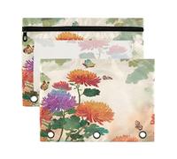 Raccoglitore portapenne con finestra trasparente ad anelli cartelle con tasche in stile cinese crisantemo farfalle arancione grande capacità raccoglitore a 3 fori per riporre studenti scolastici