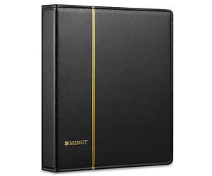 Raccoglitore Premium PU Classico Vuoto, Album con 4 Anelli per Francobolli, Documenti, Monete, Banconote (Nero)