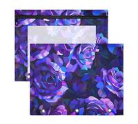 Raccoglitore robusto portapenne per raccoglitori a 3 anelli, confezione da 2 pezzi, per insegnanti, classe astratta, rose viola e blu nello stile del cubismo, pittura dettagliata con sfondo scuro che