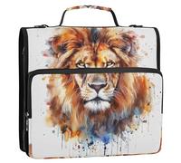 Raccoglitore rosa con cerniera, organizer a 3 anelli da 3,8 cm, con testa di leone, pittura ad acquerello, portfolio e custodia ad anelli per la scuola, con tracolla