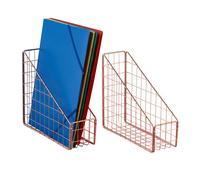 Relaxdays Set da 2 Raccoglitori da Scrivania, A4, Design a Griglia, Portadocumenti in Ferro, 23x9x25,5 cm, Oro Rosato