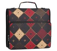 Raccoglitore trapuntato rosso nero 3,8 cm 3 anelli scuola cerniera raccoglitore con cinghia facile da trasportare portfolio organizer per studenti di medie dimensioni