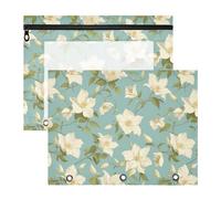 Raccoglitore trasparente con finestra per lettere di carta A4, confezione da 2 pezzi, per studenti scolastici, insegnanti, forniture chic bianche con fiori di clematide, sfondo verde acqua
