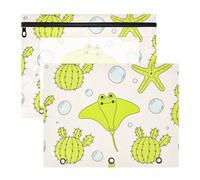 Raccoglitore trasparente con finestra portapenne per raccoglitore a 3 anelli, confezione da 2 pezzi, materiale scolastico per studenti, cactus, stella marina, bolla, verde fluorescente cartuchera para