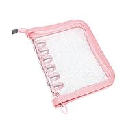 Raccoglitore trasparente in formato A7 con cerniera, rosa a 6 anelli glitterati, raccoglitore con cerniera, per buste per contanti, album fotografici, diari, planner (raccoglitore A7 con cerniera