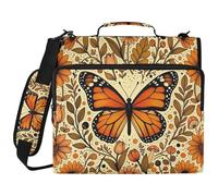 Raccoglitore vintage arancione con stampa floreale a 3 anelli da 3,8 cm, con tasche extra con manico e tracolla rimovibile, organizer per scuola media