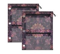 Raccoglitore viola mandala floreale con finestra in rete, confezione da 2, resistente sacchetto regalo per la scuola