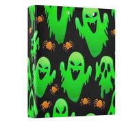 Raccoglitori a 3 anelli a D con fantasmi spaventosi verdi da 3,8 cm, con 3 tasche interne, per scuola, ufficio, casa, confezione da 1