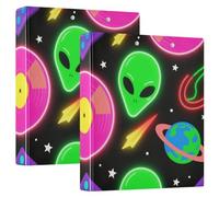 Raccoglitori a 3 anelli con alieni verdi fluorescenti da 3,8 cm, con tasche interne, 2 confezioni assortite con copertina rigida