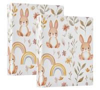 Raccoglitori a 3 anelli con clip antiscivolo, motivo coniglietti in stile cartone animato, 2 pezzi, per lavoro, scuola, ufficio, confezione da 2