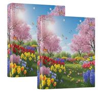 Raccoglitori a 3 anelli con stampa di fiori multicolore vivaci e primaverili, 3 anelli, 200 fogli, con stampa ad anelli rotondi, 31,5 x 27 x 6 cm, 1 confezione