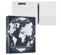 Raccoglitori a 3 anelli con tasche interne, stile retrò, continente africano, blu, bianco, 1 e 1/2 pollici, confezione da 200 fogli