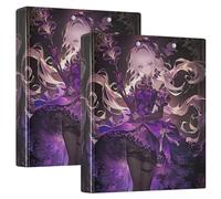Raccoglitori a 3 anelli da 2 pezzi da 1,5 cm e mezzo con copertina tascabile, confezione da 1/2 raccoglitori scolastici, copertina rigida, per carte dei tarocchi, anime viola