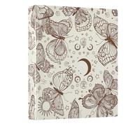 Raccoglitori a 3 anelli da 3,8 cm, vintage, farfalle, stelle, beige, carino, raccoglitore a tre anelli con clip antiscivolo, raccoglitori di base durevoli per materiale scolastico, confezione da 1