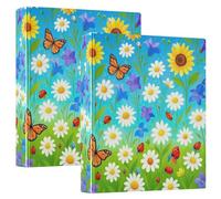Raccoglitori a molla colorati con fiori selvatici personalizzati, 3,8 cm, 3 anelli, 200 fogli, cartelle ad anelli rotondi, 31,5 x 27 x 6 cm, 1 confezione