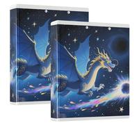 Raccoglitori a tre anelli da 3,8 cm con draghi misteriosi e stelle cadenti con tasche interne, confezione da 1/2 per lettere (28 x 21,6 cm), copertina rigida, confezione da 2