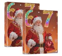 Raccoglitori ad anelli rotondi da 1 e 1/2 pollici con scritta "Merry Christmas" e "Babbo Natale sei sette con tasche, 1/2 confezioni, copertina rigida, confezione da 2