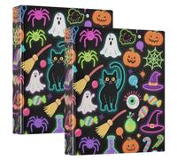 Raccoglitori ad anelli rotondi da 2,5 cm e mezzo pollice fluorescente colorato zucca fantasmi di Halloween con tasche 1/2 raccoglitori per la scuola 200 fogli confezione da 2