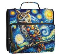 Raccoglitori Basic da 1 1/2 pollici a 3 anelli con cerniera a forma di gufo notturno stellato organizer multi tasche grandi raccoglitori con tracolla borsa per la scuola media