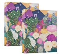 Raccoglitori colorati con cactus e fiori in fiore da 2,5 cm e 3 anelli, con tasche interne, confezione da 2 raccoglitori da ufficio con copertina rigida