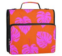 Raccoglitori da 1 1/2 pollici a 3 anelli arancioni foglie tropicali rosa raccoglitore con cerniera organizer per scuola media raccoglitore con cinturino Portfolio professionale e custodia ad anelli