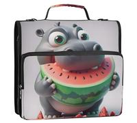 Raccoglitori da 1 1/2 pollici a 3 anelli divertente ippopotamo anguria carino raccoglitore con cerniera organizer scuola raccoglitori borsa con tracolla cartone animato portafoglio contenere 500 fogli