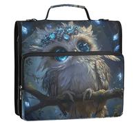 Raccoglitori da 1,5 pollici a 3 anelli resistenti con simpatico gufo dipinto con cerniera raccoglitore organizer per la scuola con tracolla cartella portfolio personalizzata con manico
