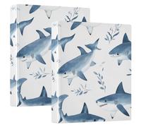 Raccoglitori da 1 e mezzo pollice 3 anelli, confezione da 2 pezzi, acquerello carino squali blu raccoglitore a tre anelli con 3 tasche interne, quaderno di base per scuola, ufficio casa