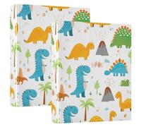 Raccoglitori da 1 e mezzo pollice 3 anelli, confezione da 2 pezzi, simpatici dinosauri in stile cartone animato, decorativo, contiene 200 fogli, raccoglitori ad anelli a D, per lavoro, scuola, ufficio