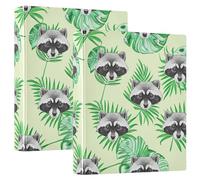 Raccoglitori da 1 e mezzo pollice a 3 anelli, confezione da 2 pezzi, foglie tropicali carine procione giallo decorativo carino raccoglitore con 3 tasche interne, raccoglitori di base durevoli per