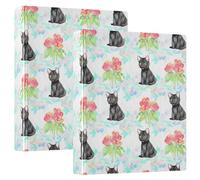 Raccoglitori da 1 e mezzo pollice a 3 anelli, confezione da 2 pezzi, motivo gatto nero con fiori carini bianchi decorativi carino a tre anelli con clip antiscivolo, raccoglitori versatili per scuola