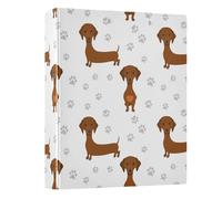 Raccoglitori da 3,8 cm a 3 anelli, con simpatici cani bassotto marroni bianchi, rotondi con 3 tasche interne, raccoglitori di base durevoli per forniture scolastiche e ufficio, confezione da 1