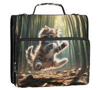 Raccoglitori da 3,8 cm con 3 anelli resistenti con gattino Kung Fu divertente con cerniera organizer per la scuola con tracolla Business Multi tasche grande cartella portafoglio
