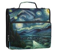 Raccoglitori floreali da 1 1/2 pollici a 3 anelli notte stellata UFO Vincent raccoglitore con cerniera organizer multi tasche grande cartella raccoglitore con tracolla borsa per la scuola media