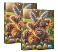 Raccoglitori pasquali a 3 anelli con 3 tasche interne, motivo mucca delle Highland Basic, resistenti, per lavoro, scuola, ufficio, confezione da 2