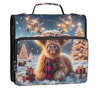 Raccoglitori per documenti da 1 1/2 pollici a 3 anelli carino natalizio Highland Cow Zip up Raccoglitore Portfolio Tenere 500 fogli Raccoglitori con tracolla Borsa per la scuola media