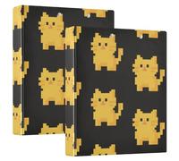 Raccoglitori per notebook da 1 e 1/2 pollici Tre anelli Un simpatico gatto pixel giallo cartone animato con appunti Confezione da 2 forniture per raccoglitori da ufficio 200 fogli