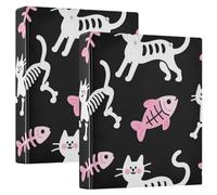 Raccoglitori per notebook da 1 e mezzo pollice Tre anelli Cartoon White Skeleton Cats con copertina tascabile 2 confezioni da ufficio Binder Supplies 200 fogli