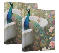 Raccoglitori per notebook da 1 e mezzo pollice Tre anelli Vasca da bagno con fiore Pavone con Appunti Confezione da 2 raccoglitori estetici con copertina rigida