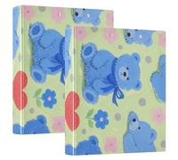 Raccoglitori per quaderni da 1-1/2 pollici anelli rotondi simpatici cartoni animati con orsi blu con appunti confezione da 2 raccoglitori da ufficio con copertina rigida