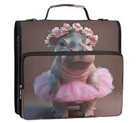 Raccoglitori personalizzati a 3 anelli da 1 1/2 pollici con anello a D adorabile ippopotamo ballerina rosa con cerniera raccoglitore organizer portafoglio e custodia ad anelli cartella porta cartella