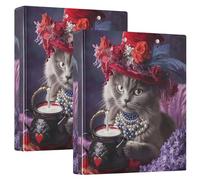 Raccoglitori personalizzati con gatto vittoriano con cappello rosso, 3,8 cm, 3 anelli, 200 fogli, stampa ad anelli, 31,5 x 27 x 6 cm, 1 confezione