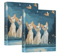 Raccoglitori rotondi ad anelli da 3,8 cm, motivo: Devon Rex Cats A River con tasche interne, confezione da 2