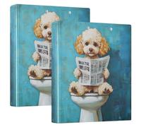 Raccoglitori rotondi con anelli da 3,8 cm, con simpatici barboncini e cani, stile retrò, per lettura, giornale, con portablocco, confezione da 1/2 pezzi, con copertina rigida, confezione da 2