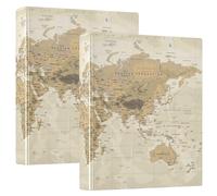 Raccoglitori vintage a tre anelli con mappa del mondo da 2,5 cm e mezzo, con tasche interne, copertina rigida, confezione da 2