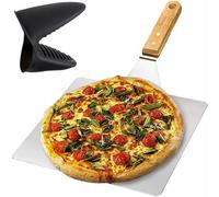 Raccolto per pizza in acciaio inossidabile forte 47 cm Porta in legno + guanto silicone