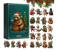 Raccoon Advent Calendarr - 10.24x7.09x1.18 Inches Christmas Roccon Countdown Calendar, 24 Days 2D Acrylic Charm Decoration For XmassTree Car Rearview Mirror Wall Window Friends Use
